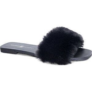Chinese Laundry Plush Black Slide Sandals
